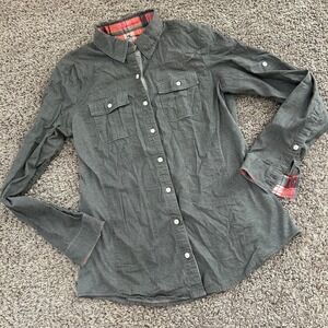 Kuhl‎ Button Down Long Sleeve Shirt Gray Plaid Trim Womens Casual Top